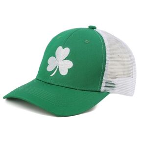 Green and White Shamrock Trucker Cap